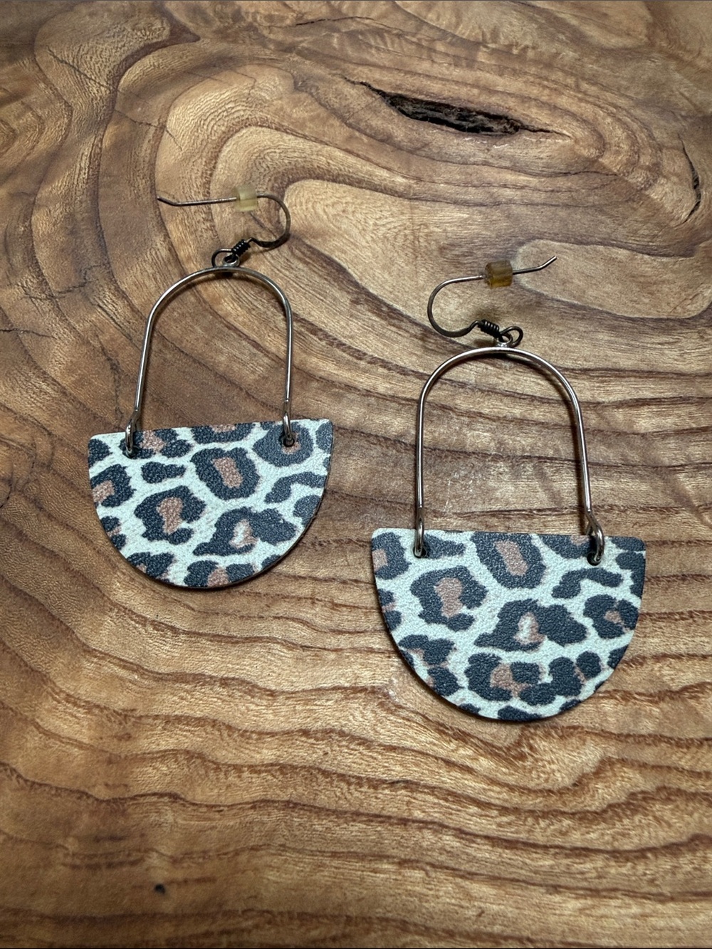 Nickel & Suede snow leopard isla hoop earrings